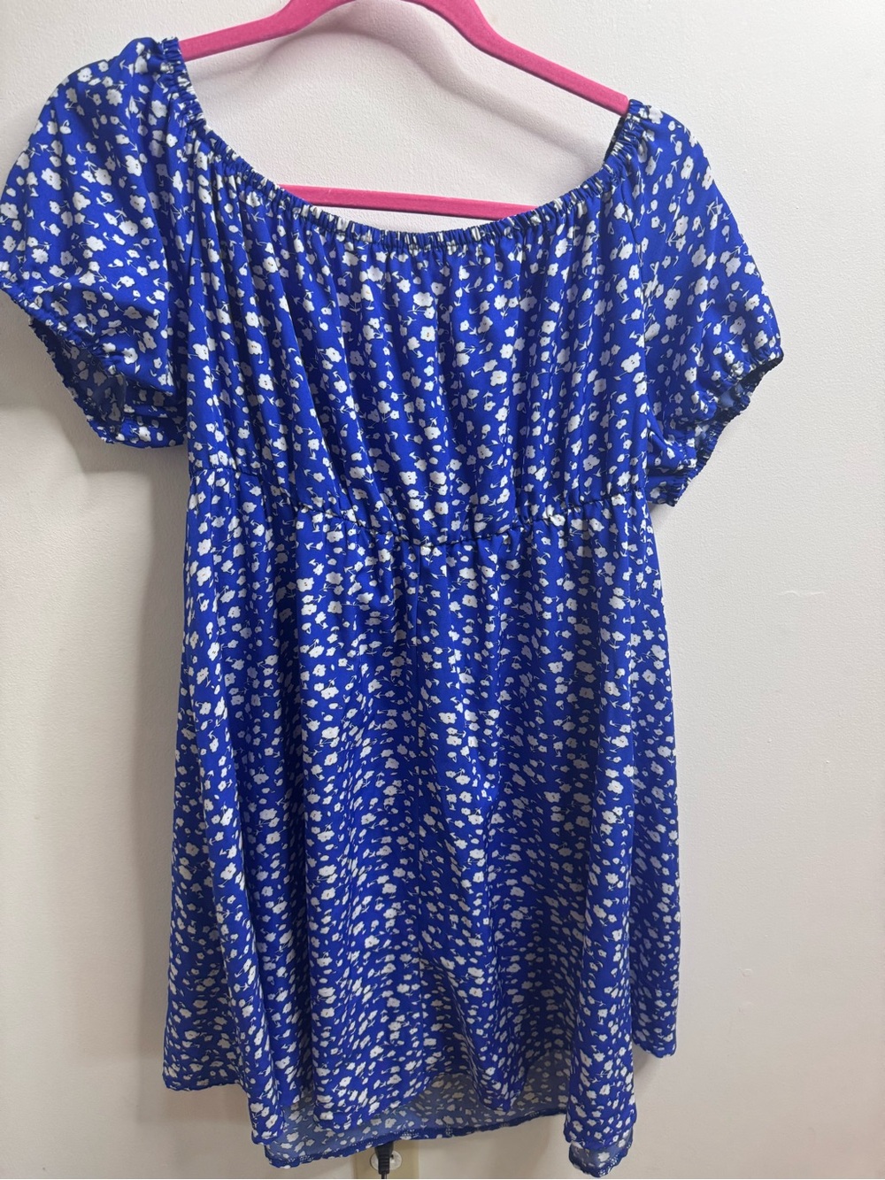Blue Floral Puff Sleeve Mini Dress - Picture 2 of 3